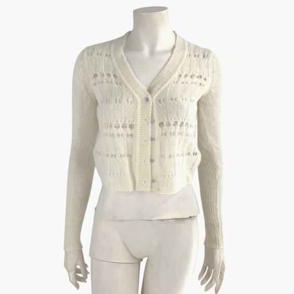 ALLSAINTS Cole Wool and Alpaca Cropped Cardigan Sweater XS Open Knit Chalk White - Picture 6 of 12